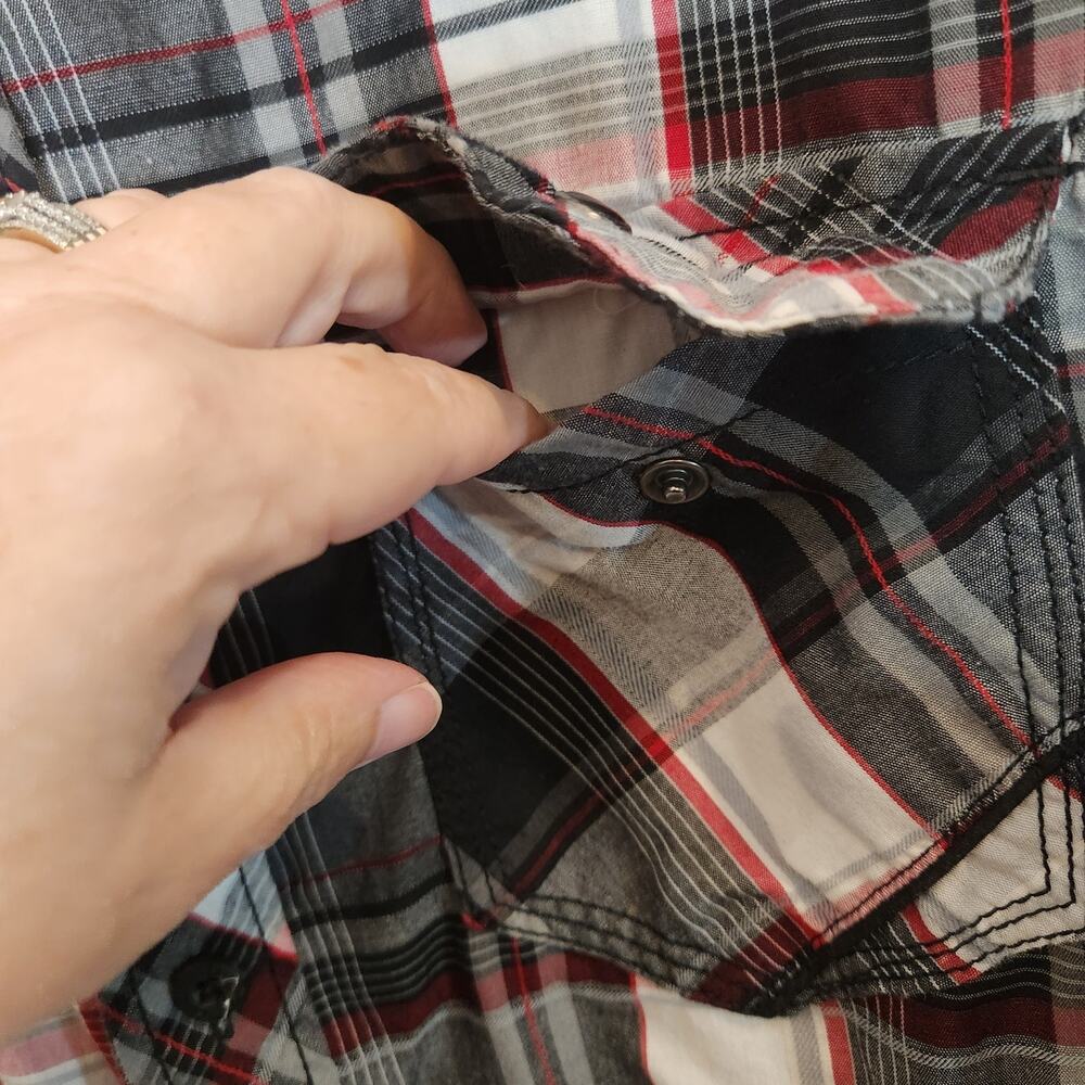 HELIX Athletic Fit Black Grey‎ Red Plaid Streetwear Cowboy Western Mens Medium M - Picture 9 of 12